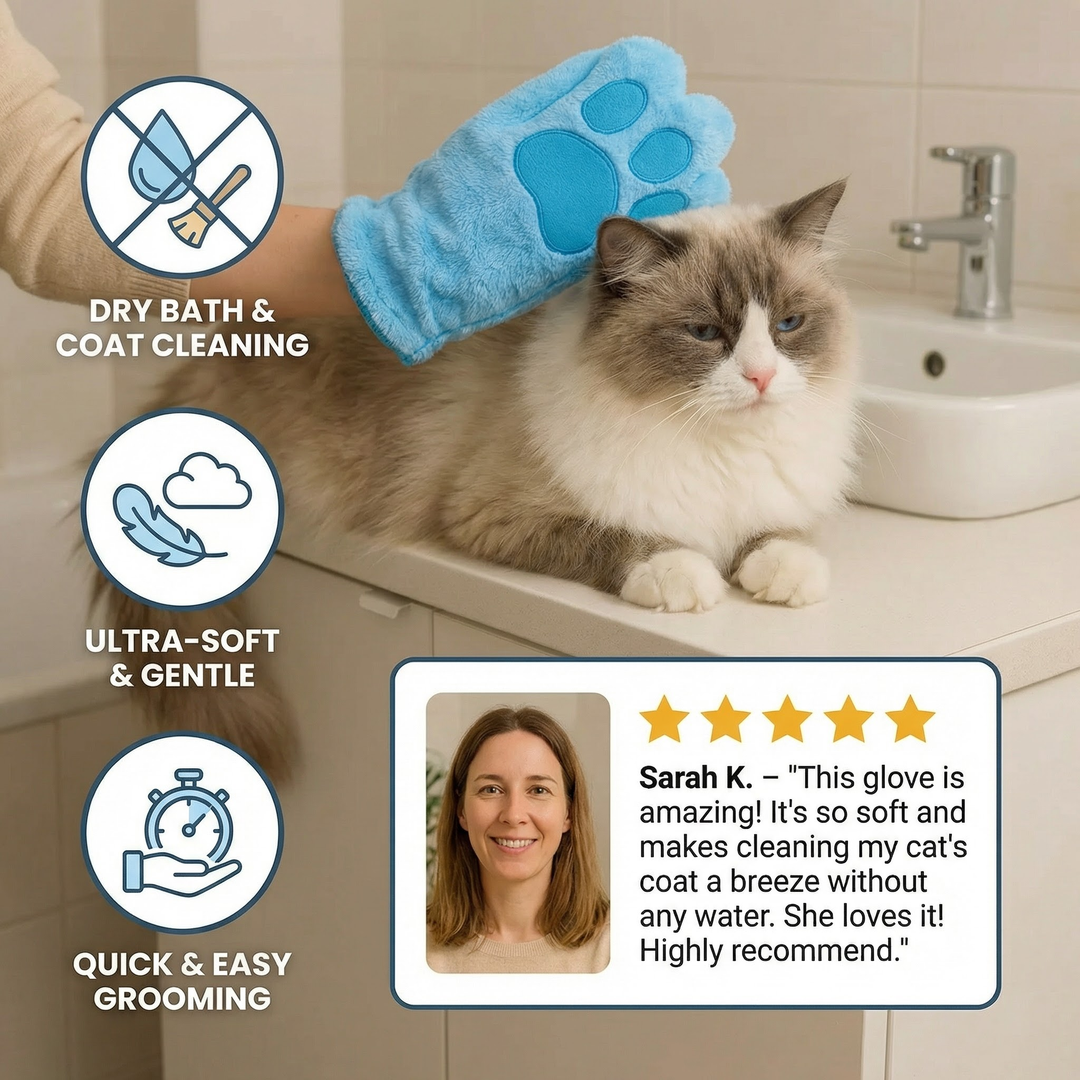Animal care microfibre glove – dry bath towel & coat cleaning for cats Bowlift