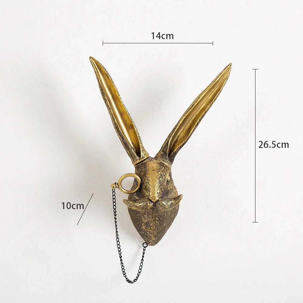 BowLift | Antique Bronze Resin Animal Pendant Golden Deer Head Wall Storage Hook Background Wall Accessories Decorative Figures
