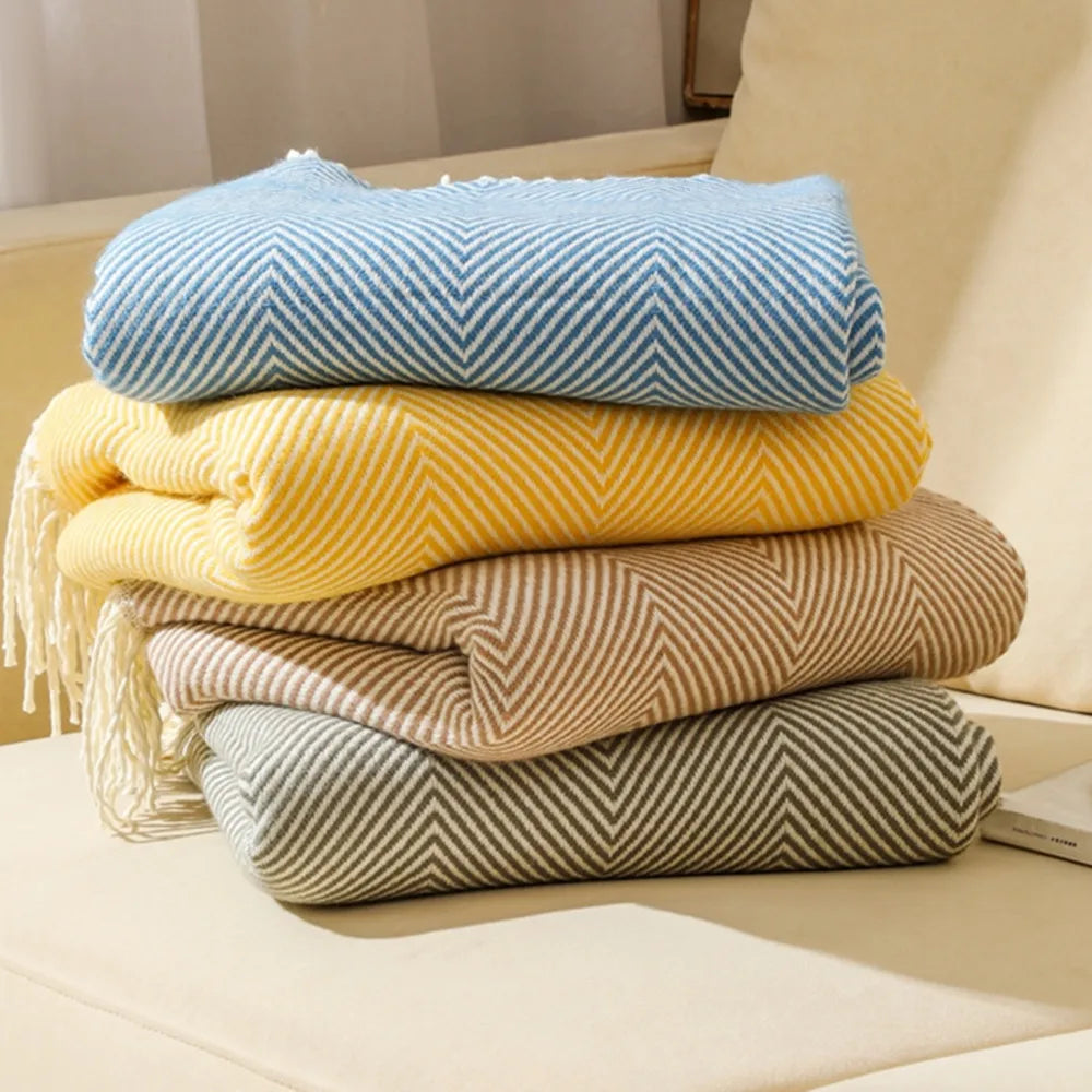 100% Cotton Luxury Herringbone Large Sofa Bed Throw Blanket Fringed Tweed Soft Bowlift