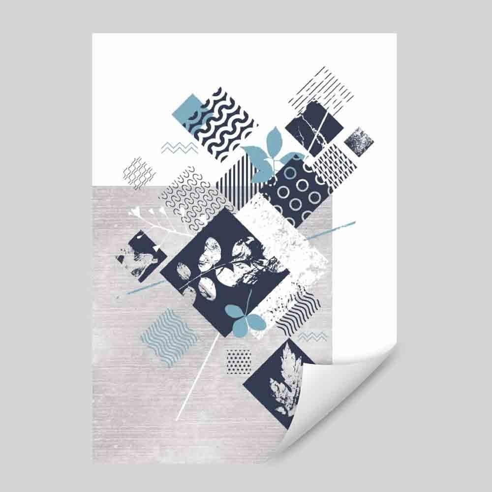 BOTANICAL Abstract GEOMETRIC Navy Blue and Aqua Floral Print 01 | Bowlift