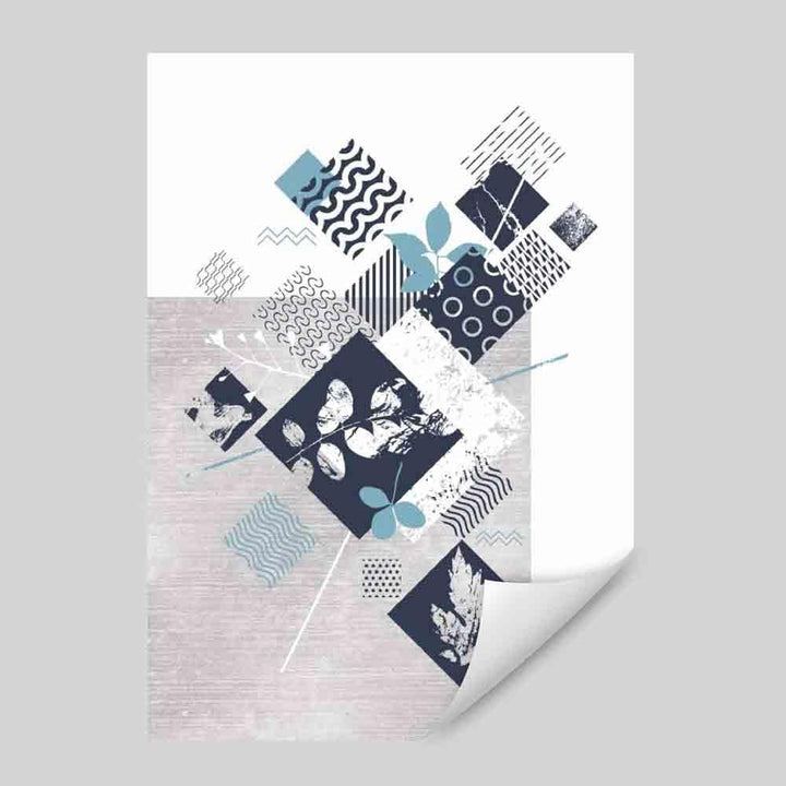 BOTANICAL Abstract GEOMETRIC Navy Blue and Aqua Floral Print 01 | Bowlift