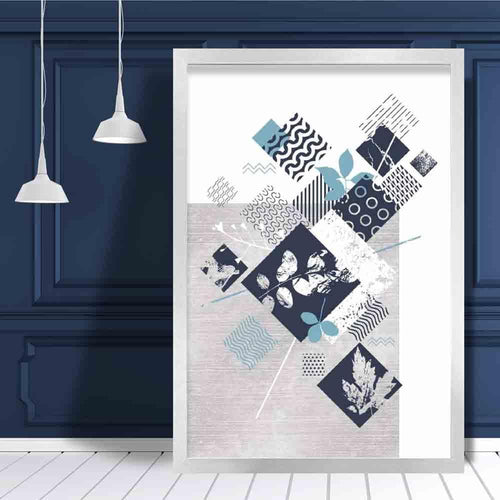 BOTANICAL Abstract GEOMETRIC Navy Blue and Aqua Floral Print 01 | Bowlift