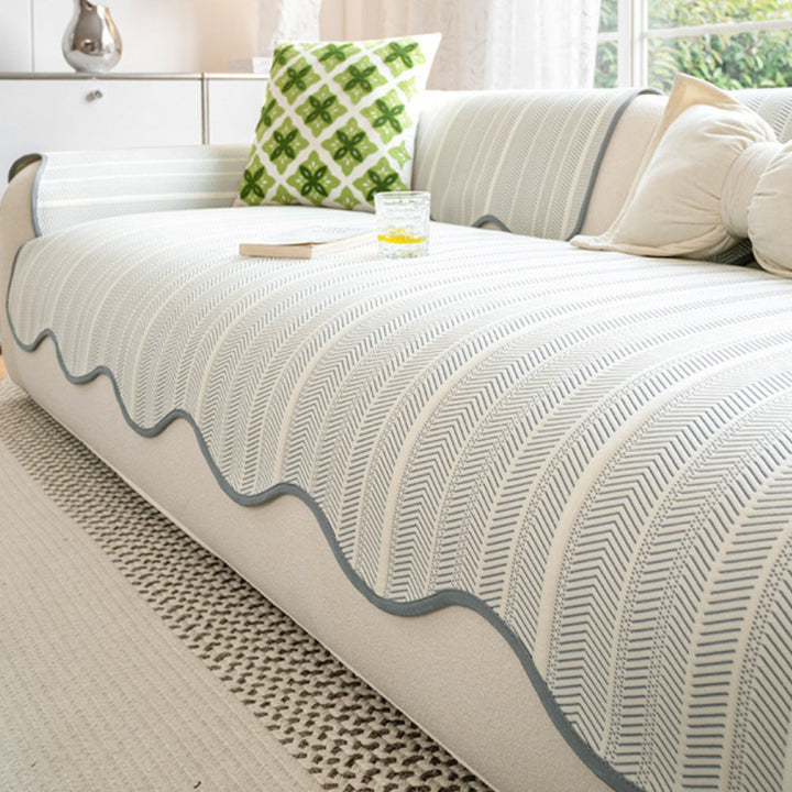 BowLift | Aurivelle Herringbone Sofa Cover with Scalloped Edge Trim