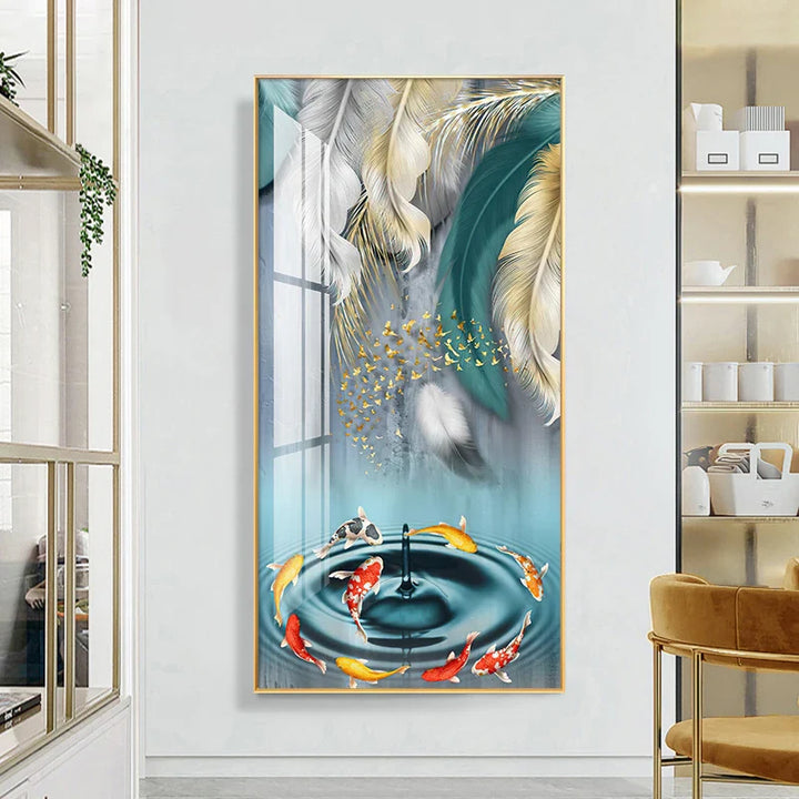 Auspicious Abstract Golden Feather Deer Landscape Wall Art Fine Art Canvas Prints Pictures For Living Room Entrance Foyer Light Luxury Home Decor | Bowlift