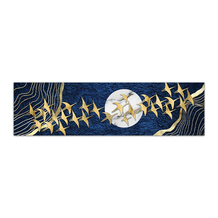 Auspicious Golden Birds In The Moon Wall Art Fine Art Canvas Print Modern Wide Format Picture For Above The Sofa Art For Above The Bed | Bowlift