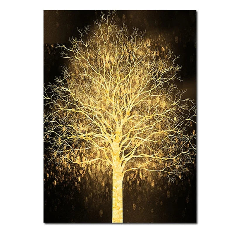 Auspicious Golden Tree Wall Art Fine Art Canvas Print Picture For Light Luxury Living Room Entrance Foyer Modern Home Office Art Decor | Bowlift