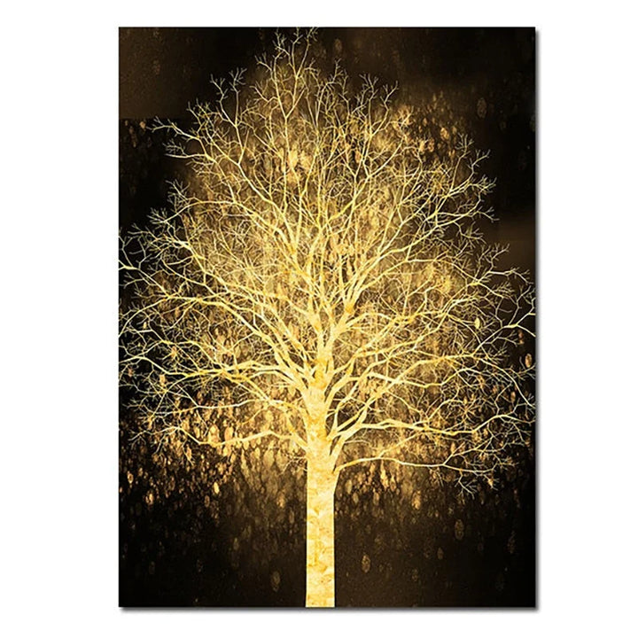 Auspicious Golden Tree Wall Art Fine Art Canvas Print Picture For Light Luxury Living Room Entrance Foyer Modern Home Office Art Decor | Bowlift