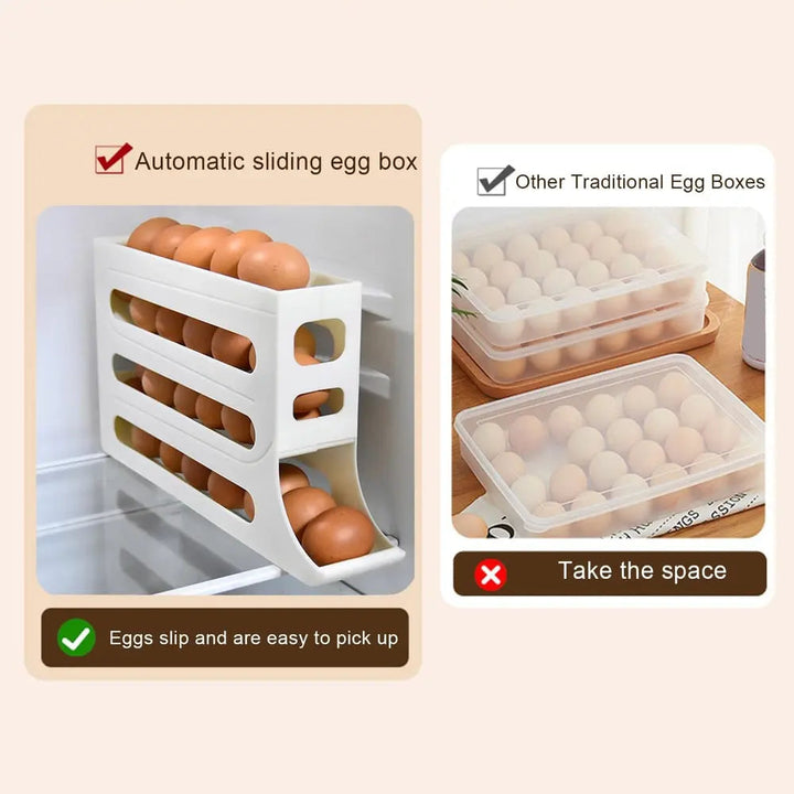 BowLift | Automatic Egg Holder with Rolling Function – 4-Tier Egg Organizer for Refrigerator & Kitchen