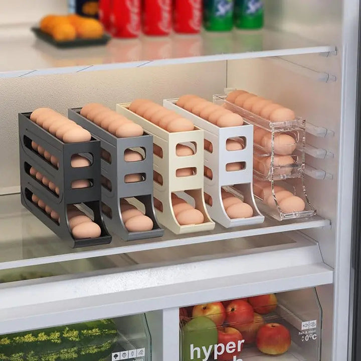 BowLift | Automatic Egg Holder with Rolling Function – 4-Tier Egg Organizer for Refrigerator & Kitchen
