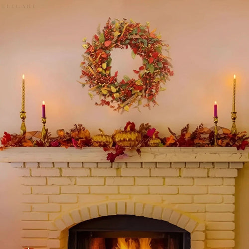 BowLift | Autumn Rattan Wreath with Leaves and Berries for Door