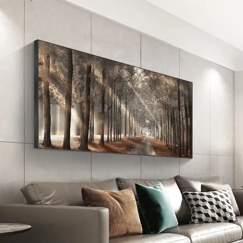 Autumn Sunshine Forest Wall Art Fine Art Canvas Print Natural Landscape Picture For Living Room Dining Room Scandinavian Home Decor | Bowlift