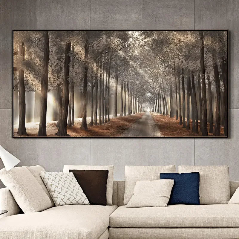 Autumn Sunshine Forest Wall Art Fine Art Canvas Print Natural Landscape Picture For Living Room Dining Room Scandinavian Home Decor | Bowlift