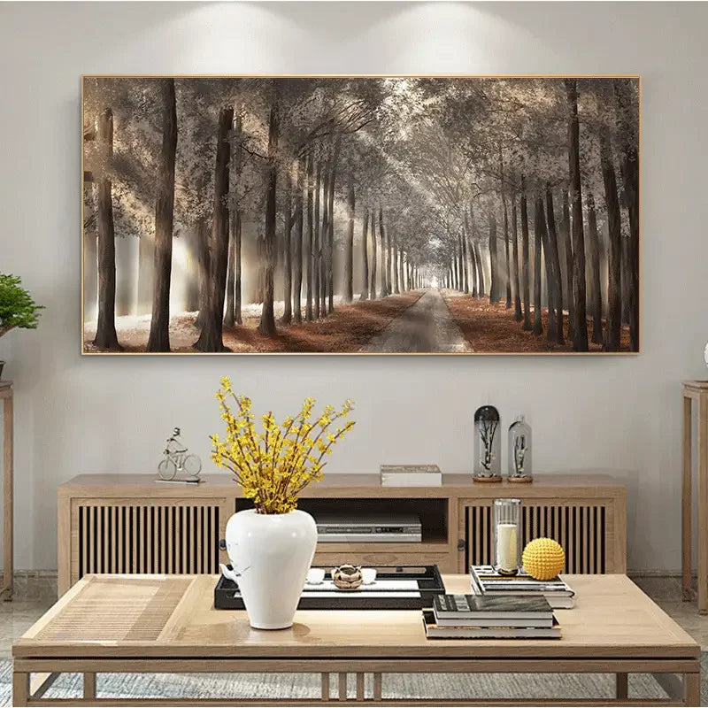Autumn Sunshine Forest Wall Art Fine Art Canvas Print Natural Landscape Picture For Living Room Dining Room Scandinavian Home Decor | Bowlift