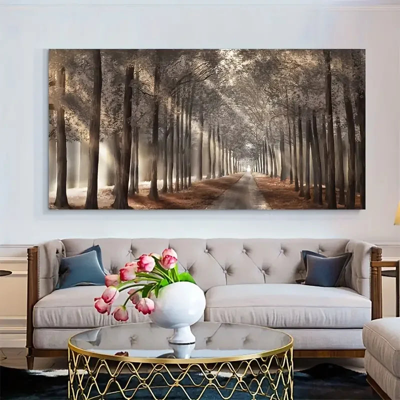 Autumn Sunshine Forest Wall Art Fine Art Canvas Print Natural Landscape Picture For Living Room Dining Room Scandinavian Home Decor | Bowlift