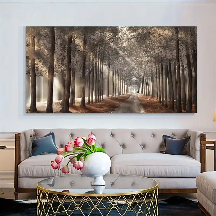 Autumn Sunshine Forest Wall Art Fine Art Canvas Print Natural Landscape Picture For Living Room Dining Room Scandinavian Home Decor | Bowlift