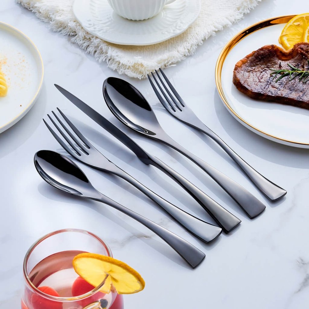 BowLift | Elegant Black Stainless Steel Cutlery Set