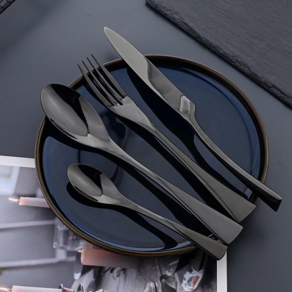 BowLift | Elegant Black Stainless Steel Cutlery Set