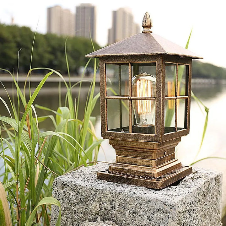 BowLift | Weather Resistant Outdoor Lantern on Pillar in Black Metal