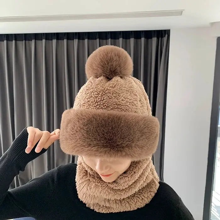BowLift | Women’s Winter Beanie Hat with Scarf | Fuzzy Faux Fur | Windproof & Warm