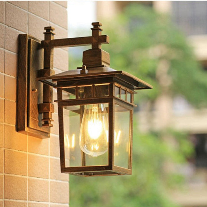 Traditional Rustic Cast Aluminum, Iron & Glass Rectangular 1-Light Wall Sconce Lamp For Outdoor Garden & Patio | Bowlift