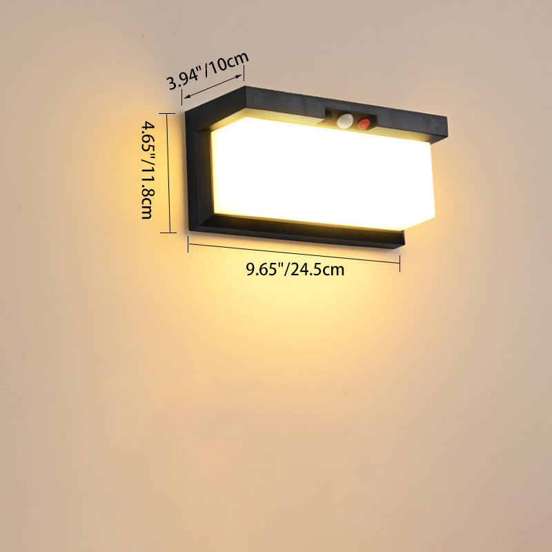 Modern Minimalist Solar & Waterproof Plastic & PC Rectangular LED Wall Sconce Lamp For Outdoor, Patio & Garden | Bowlift