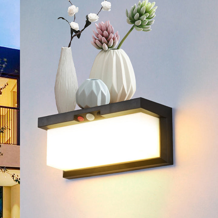 Modern Minimalist Solar & Waterproof Plastic & PC Rectangular LED Wall Sconce Lamp For Outdoor, Patio & Garden | Bowlift