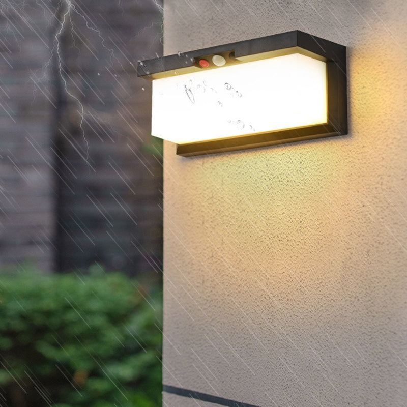 Modern Minimalist Solar & Waterproof Plastic & PC Rectangular LED Wall Sconce Lamp For Outdoor, Patio & Garden | Bowlift