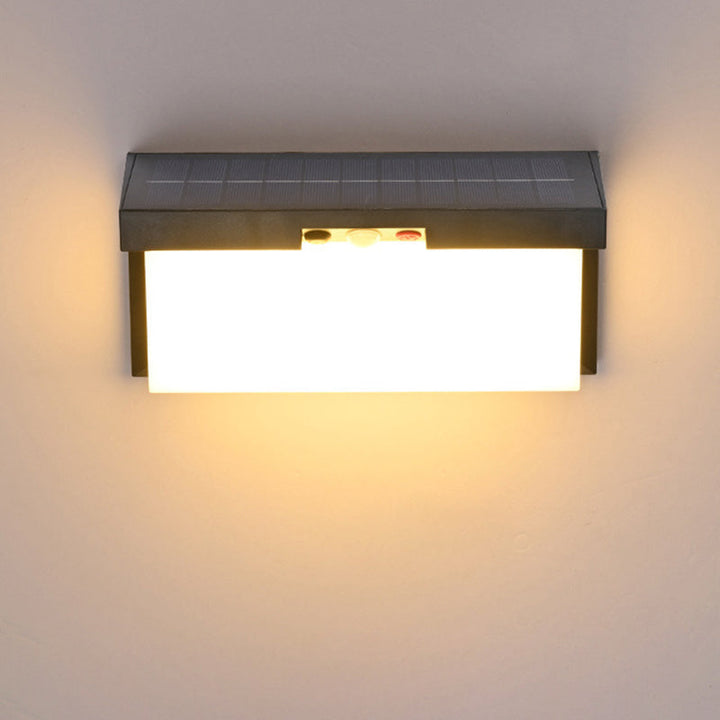 Modern Minimalist Solar & Waterproof Plastic & PC Rectangular LED Wall Sconce Lamp For Outdoor, Patio & Garden | Bowlift