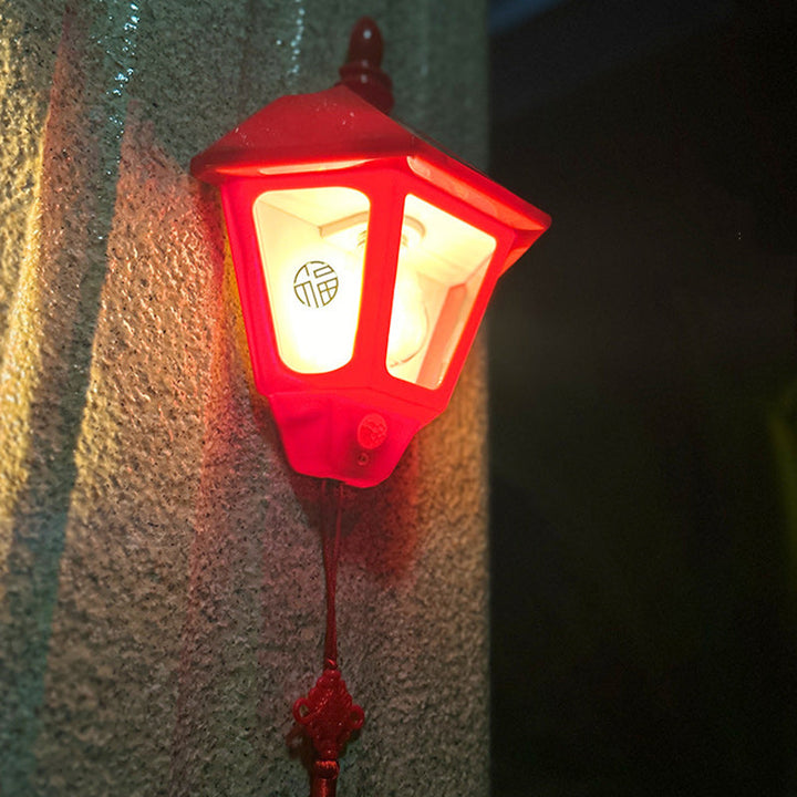 Traditional Chinese ABS Iron Fu Character Cone 1-Light Solar Wall Sconce Lamp For Outdoor | Bowlift