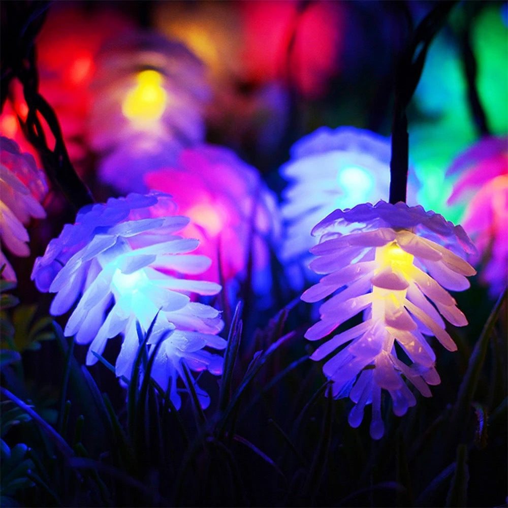 BowLift | Modern Art Deco Waterproof Solar Battery PVC Pinecone LED String Light For Garden & Outdoor Patio
