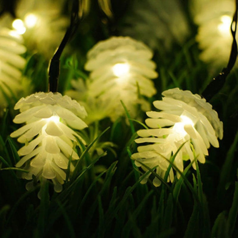 BowLift | Modern Art Deco Waterproof Solar Battery PVC Pinecone LED String Light For Garden & Outdoor Patio