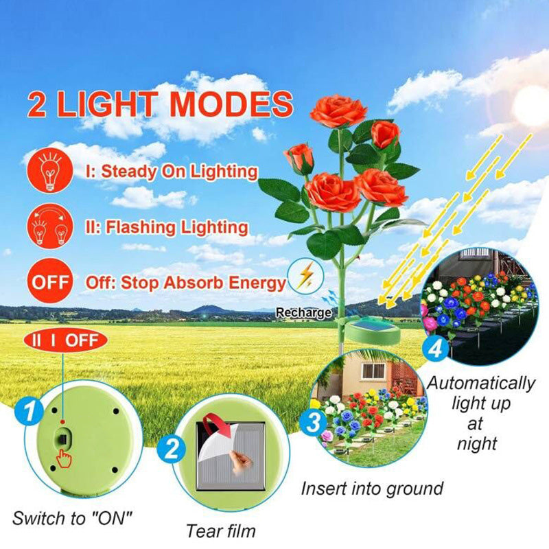 Modern Art Deco Solar Waterproof Rose Plastic Stainless Steel LED Ground Plug Outdoor Light For Garden | Bowlift
