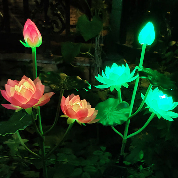 Contemporary Creative Lotus Flower Lotus Leaf Silk Cloth Stainless Steel LED Landscape Light Outdoor Light For Garden | Bowlift