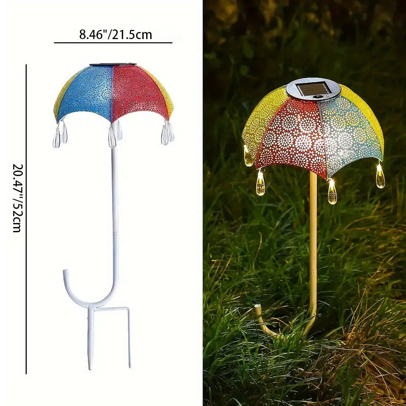 Modern Art Deco Solar Waterproof Umbrella Iron LED Ground Plug Outdoor Light For Garden | Bowlift