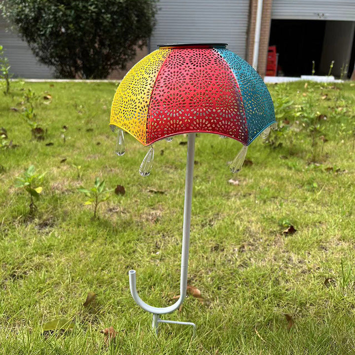 Modern Art Deco Solar Waterproof Umbrella Iron LED Ground Plug Outdoor Light For Garden | Bowlift