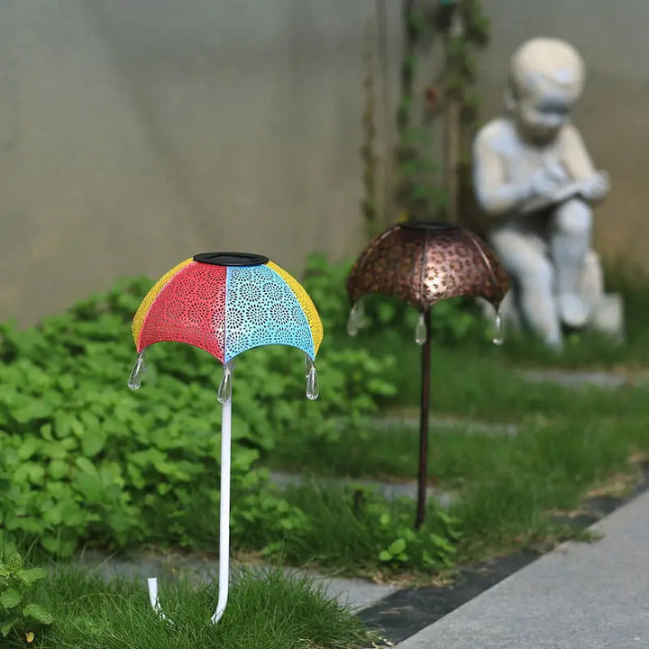 Modern Art Deco Solar Waterproof Umbrella Iron LED Ground Plug Outdoor Light For Garden | Bowlift
