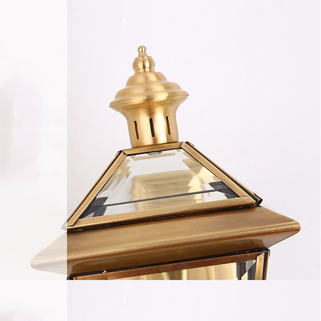 Traditional European Quadrangle Candle Holder Copper Frame Glass Shade 1-Light Wall Sconce Lamp For Garden | Bowlift