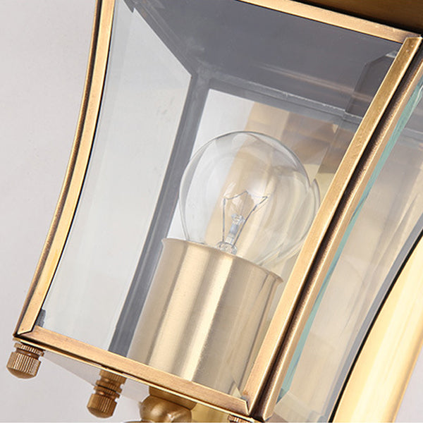 Traditional European Quadrangle Candle Holder Copper Frame Glass Shade 1-Light Wall Sconce Lamp For Garden | Bowlift