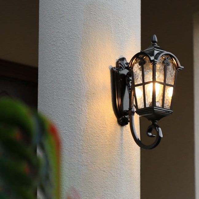 Traditional European Quadrilateral Lace Aluminum Printed Glass 1-Light Outdoor Wall Sconce Lamp For Garden | Bowlift