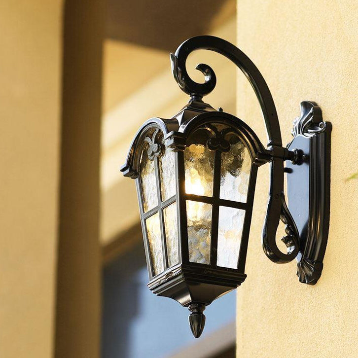 Traditional European Quadrilateral Lace Aluminum Printed Glass 1-Light Outdoor Wall Sconce Lamp For Garden | Bowlift