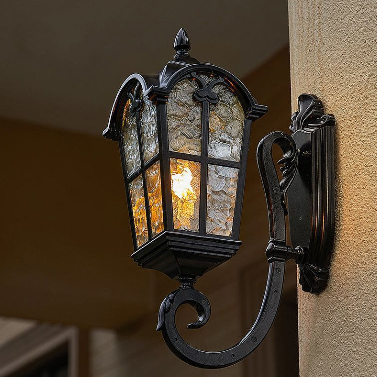 Traditional European Quadrilateral Lace Aluminum Printed Glass 1-Light Outdoor Wall Sconce Lamp For Garden | Bowlift