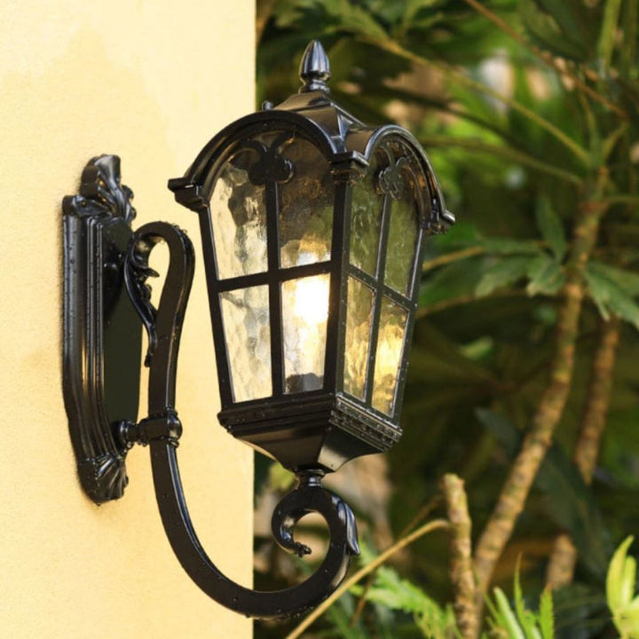Traditional European Quadrilateral Lace Aluminum Printed Glass 1-Light Outdoor Wall Sconce Lamp For Garden | Bowlift