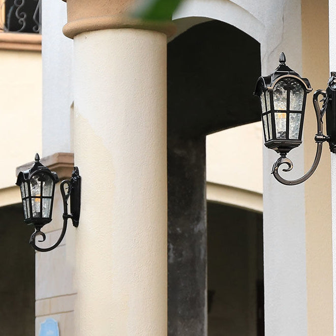 Traditional European Quadrilateral Lace Aluminum Printed Glass 1-Light Outdoor Wall Sconce Lamp For Garden | Bowlift