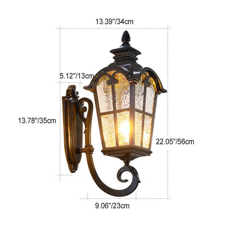 Traditional European Quadrilateral Lace Aluminum Printed Glass 1-Light Outdoor Wall Sconce Lamp For Garden | Bowlift