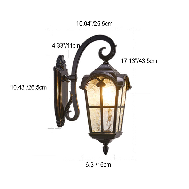 Traditional European Quadrilateral Lace Aluminum Printed Glass 1-Light Outdoor Wall Sconce Lamp For Garden | Bowlift