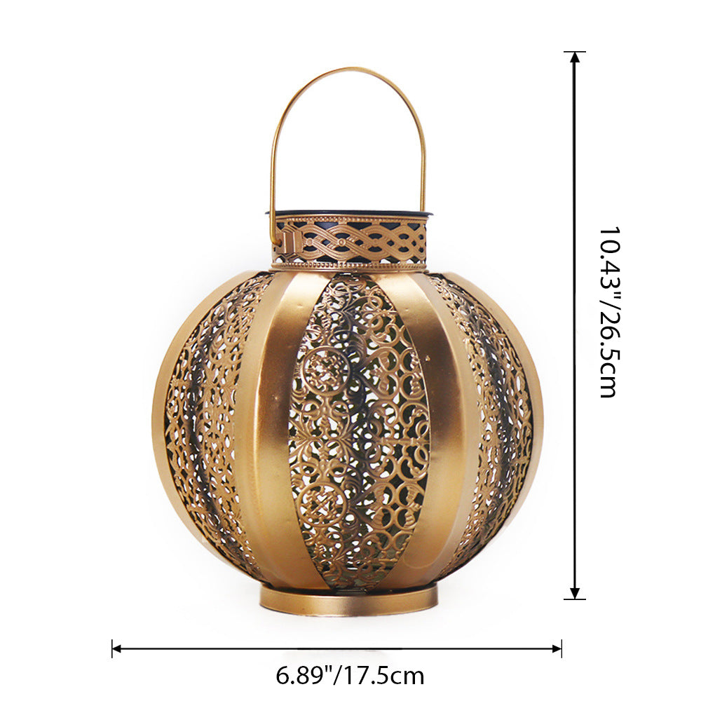 Modern Art Deco Solar Waterproof Hexagonal Round Lantern Iron LED Outdoor Light For Garden | Bowlift