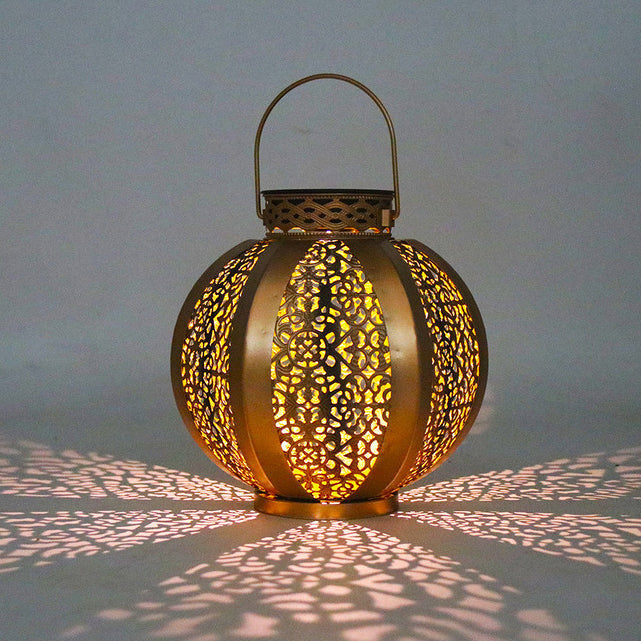 Modern Art Deco Solar Waterproof Hexagonal Round Lantern Iron LED Outdoor Light For Garden | Bowlift