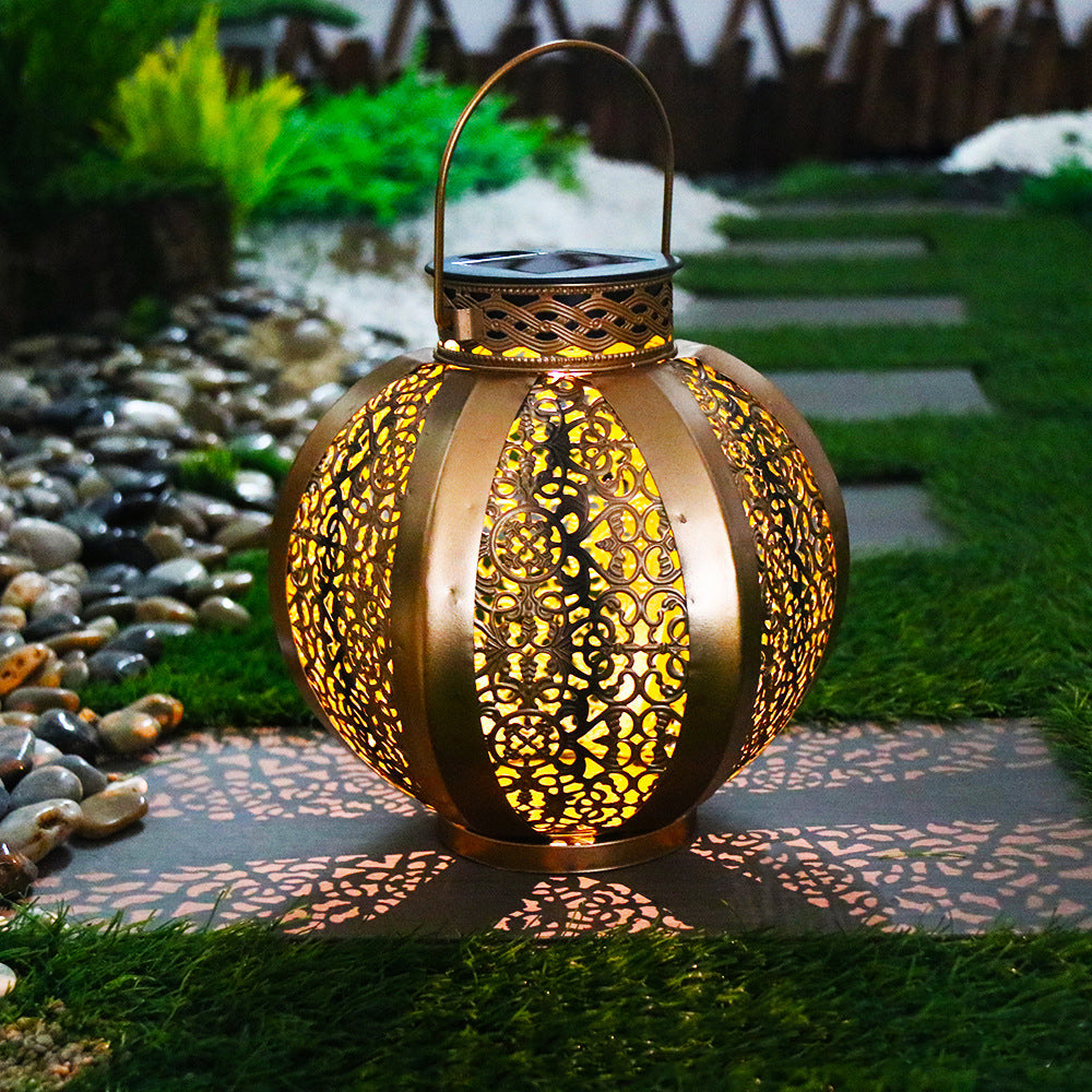 Modern Art Deco Solar Waterproof Hexagonal Round Lantern Iron LED Outdoor Light For Garden | Bowlift