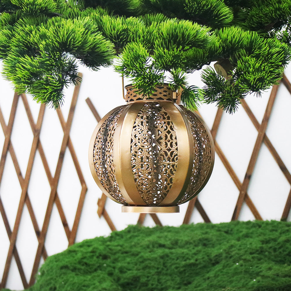 Modern Art Deco Solar Waterproof Hexagonal Round Lantern Iron LED Outdoor Light For Garden | Bowlift
