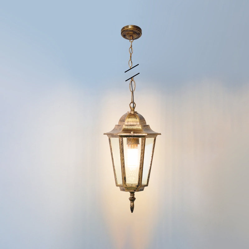 Traditional Vintage Waterproof Hexagonal Aluminum Acrylic 1-Light Pendant Light For Outdoor Patio | Bowlift